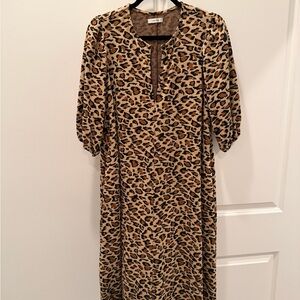 Tyler Boe Tan Leopard Long Sleeve Dress